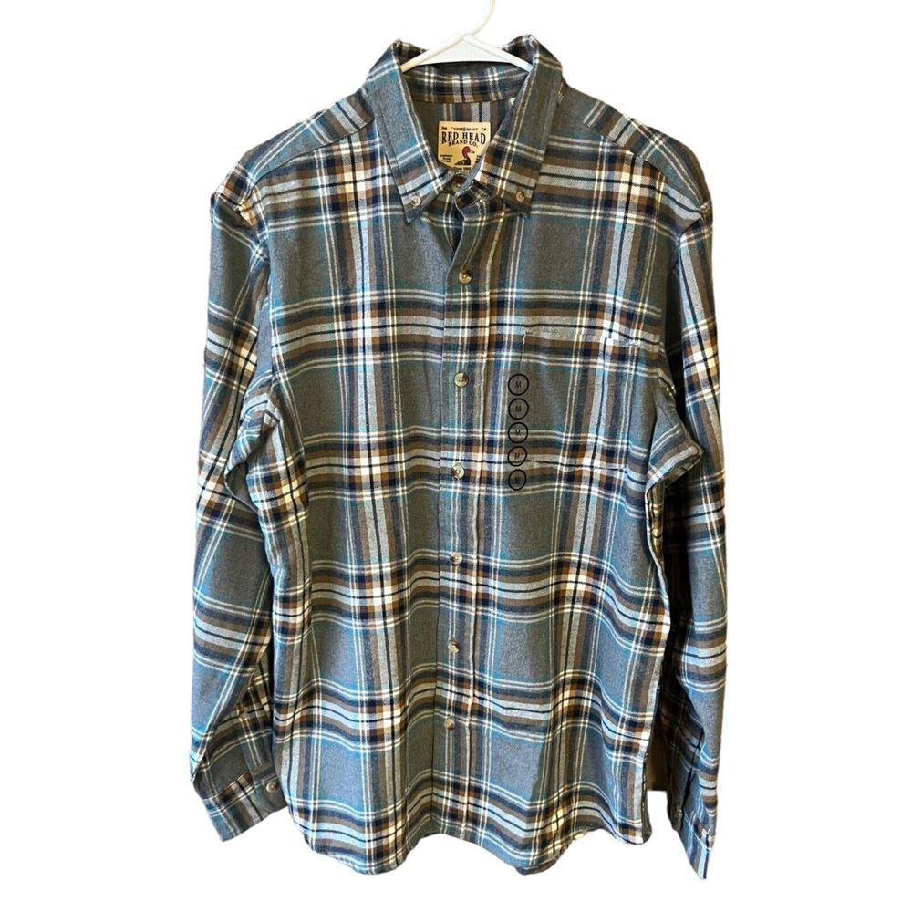Vintage Red Head Brand Co. Men Size M Gray Plaid Shirt Button Up Long Sleeve